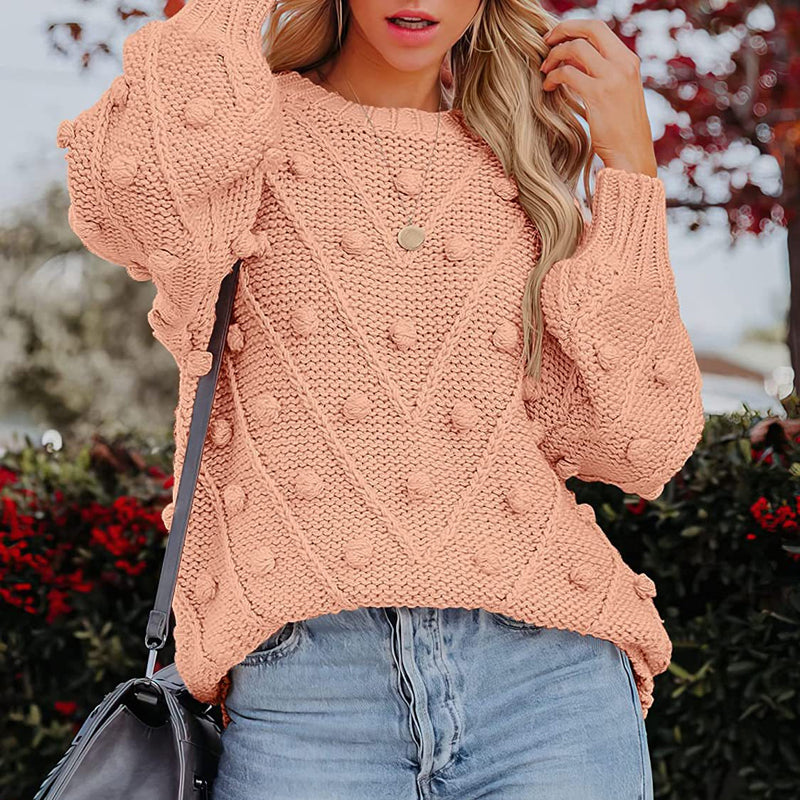 Rosalie | Women's Chunky Cable Knit Bobble Balloon Sleeve Jumper