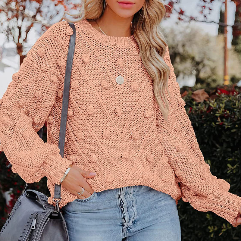 Rosalie | Women's Chunky Cable Knit Bobble Balloon Sleeve Jumper