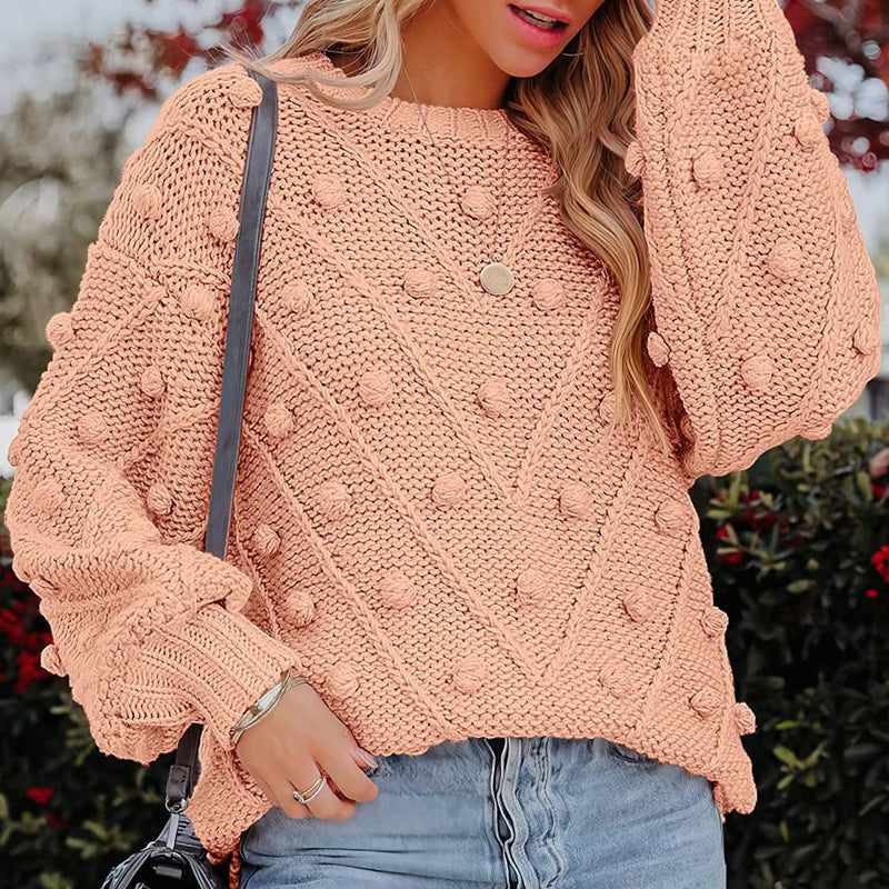 Rosalie | Women's Chunky Cable Knit Bobble Balloon Sleeve Jumper