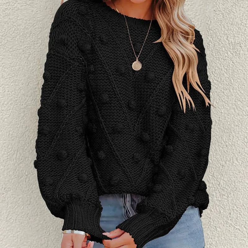 Rosalie | Women's Chunky Cable Knit Bobble Balloon Sleeve Jumper