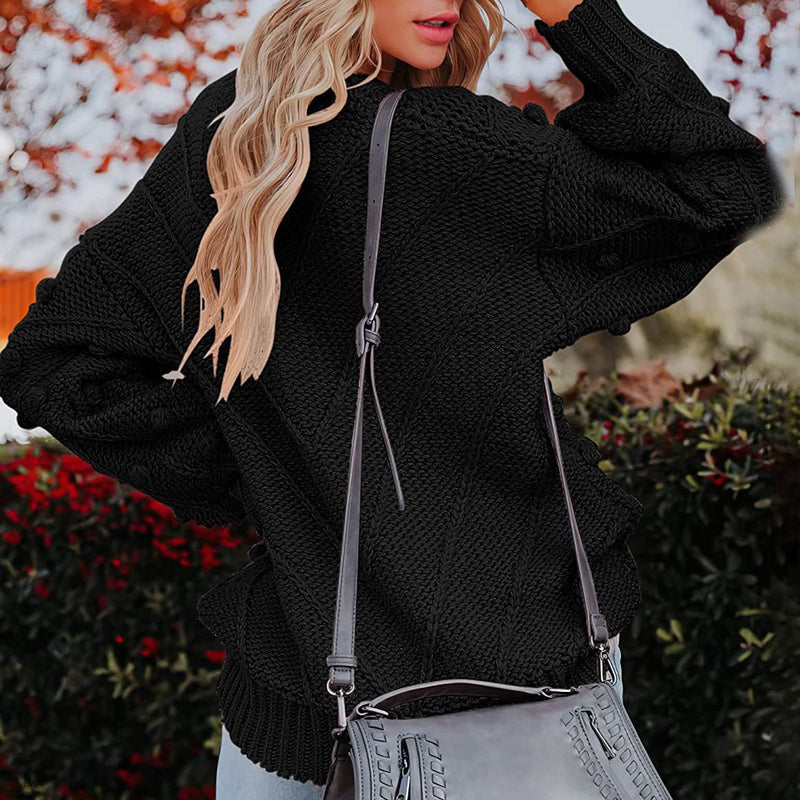 Rosalie | Women's Chunky Cable Knit Bobble Balloon Sleeve Jumper