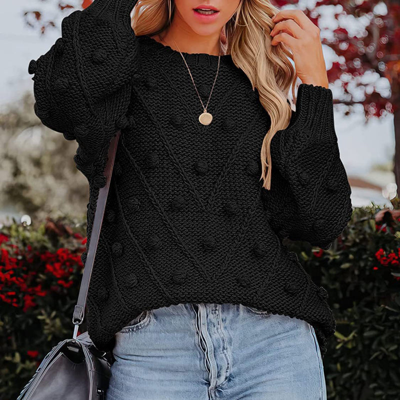 Rosalie | Women's Chunky Cable Knit Bobble Balloon Sleeve Jumper