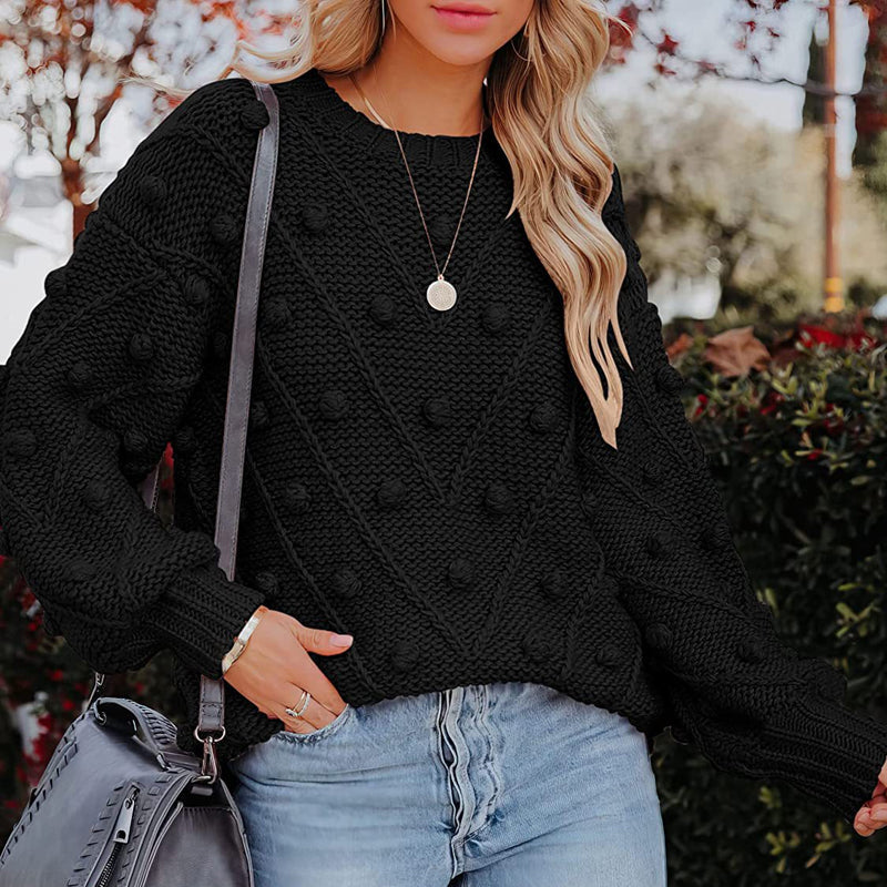 Rosalie | Women's Chunky Cable Knit Bobble Balloon Sleeve Jumper