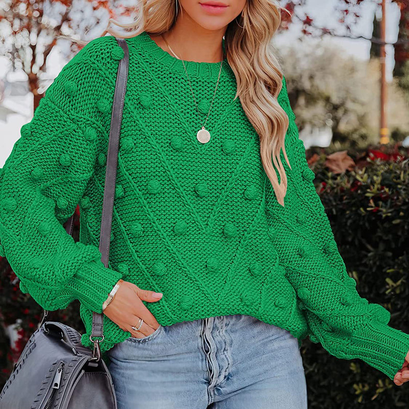 Rosalie | Women's Chunky Cable Knit Bobble Balloon Sleeve Jumper