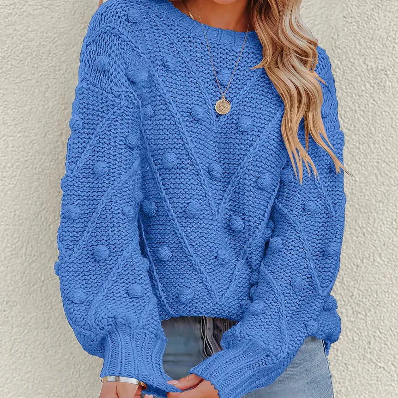 Rosalie | Women's Chunky Cable Knit Bobble Balloon Sleeve Jumper