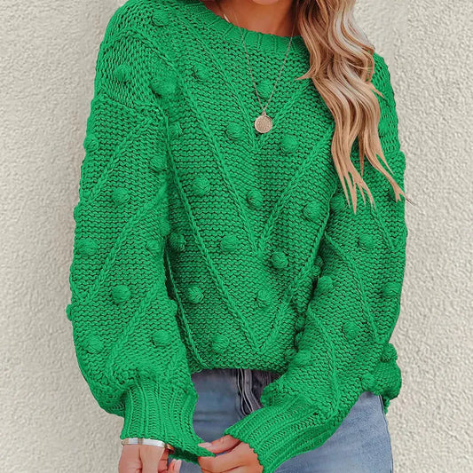Rosalie | Women's Chunky Cable Knit Bobble Balloon Sleeve Jumper