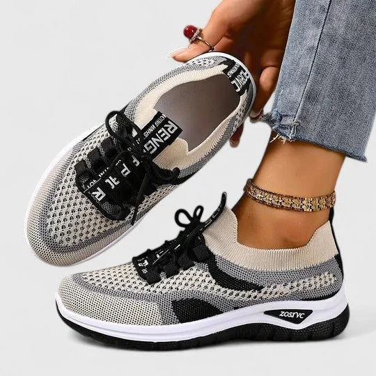Clemmie | Women's Knit-Mesh Running Shoes with Arch Support & Striped Lace-Up Design