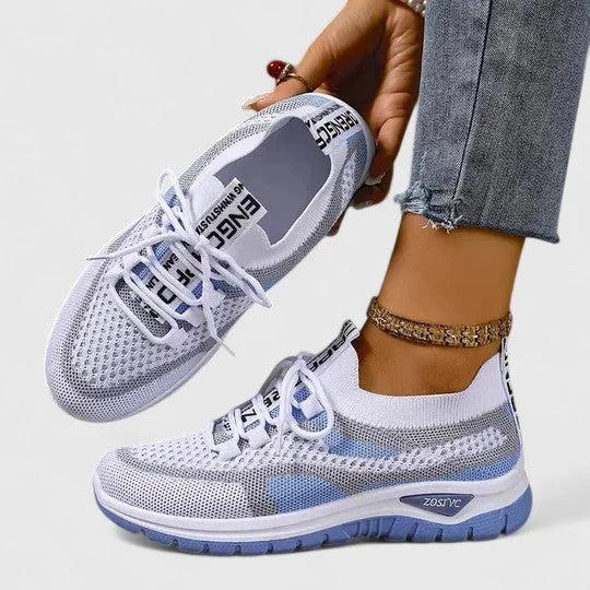 Clemmie | Women's Knit-Mesh Running Shoes with Arch Support & Striped Lace-Up Design