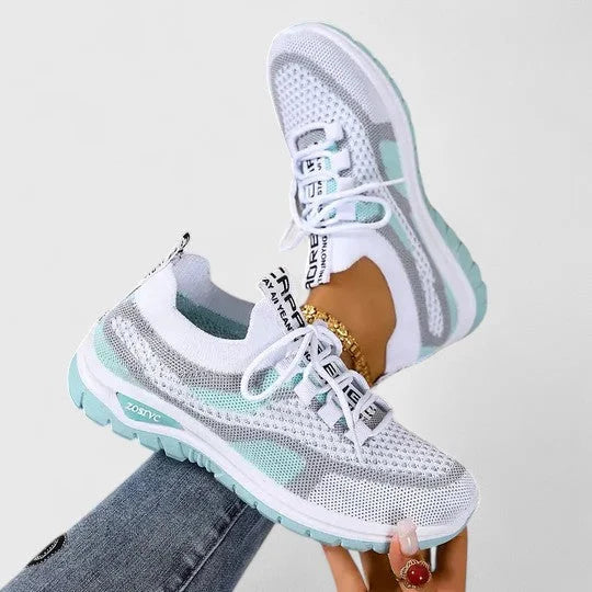 Clemmie | Women's Knit-Mesh Running Shoes with Arch Support & Striped Lace-Up Design