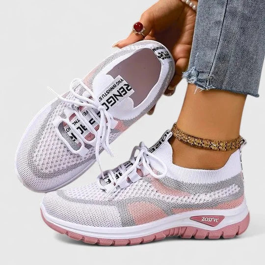 Clemmie | Women's Knit-Mesh Running Shoes with Arch Support & Striped Lace-Up Design