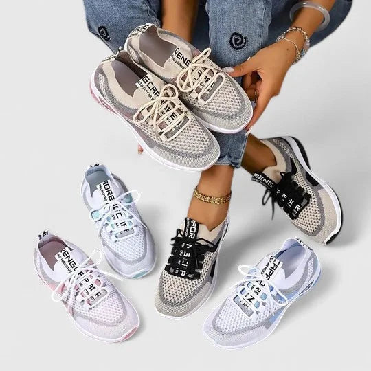 Clemmie | Women's Knit-Mesh Running Shoes with Arch Support & Striped Lace-Up Design