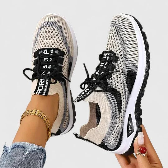 Clemmie | Women's Knit-Mesh Running Shoes with Arch Support & Striped Lace-Up Design
