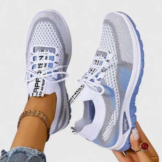 Clemmie | Women's Knit-Mesh Running Shoes with Arch Support & Striped Lace-Up Design
