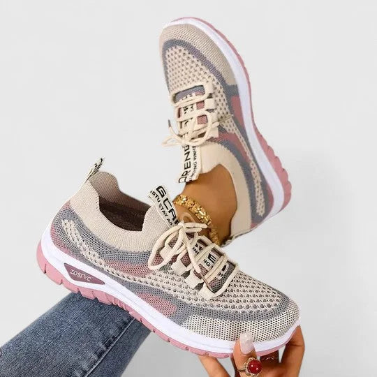 Clemmie | Women's Knit-Mesh Running Shoes with Arch Support & Striped Lace-Up Design
