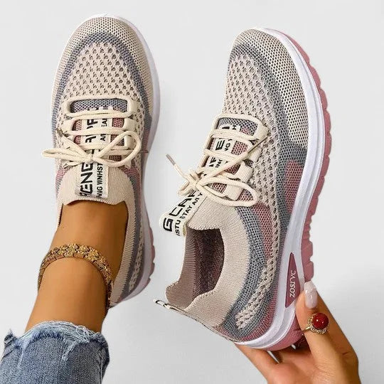 Clemmie | Women's Knit-Mesh Running Shoes with Arch Support & Striped Lace-Up Design