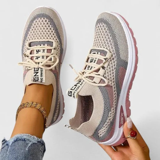 Clemmie | Women's Knit-Mesh Running Shoes with Arch Support & Striped Lace-Up Design