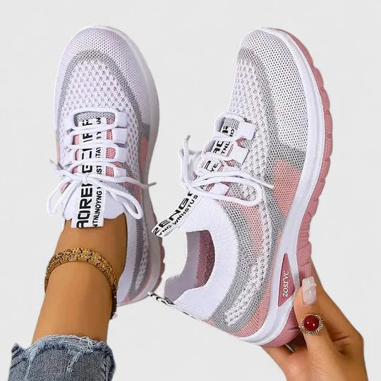 Clemmie | Women's Knit-Mesh Running Shoes with Arch Support & Striped Lace-Up Design