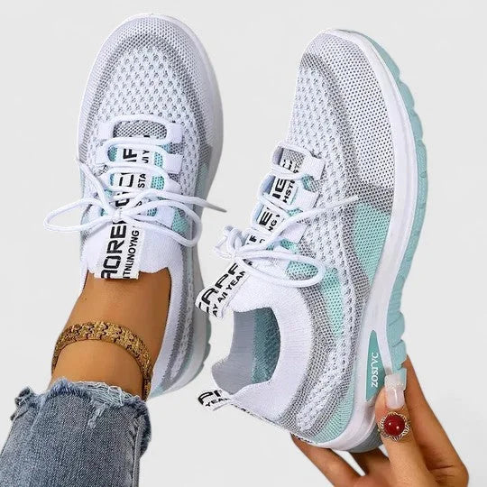 Clemmie | Women's Knit-Mesh Running Shoes with Arch Support & Striped Lace-Up Design