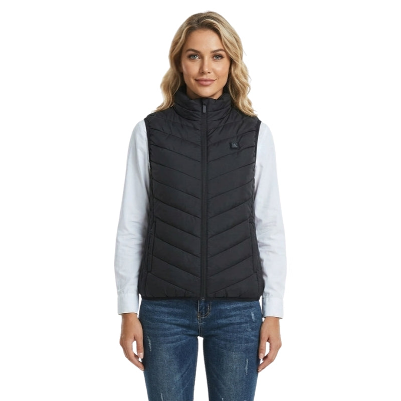 Niamh | Women's USB Heated Gilet with Stand Collar – Quilted Chevron Body Warmer
