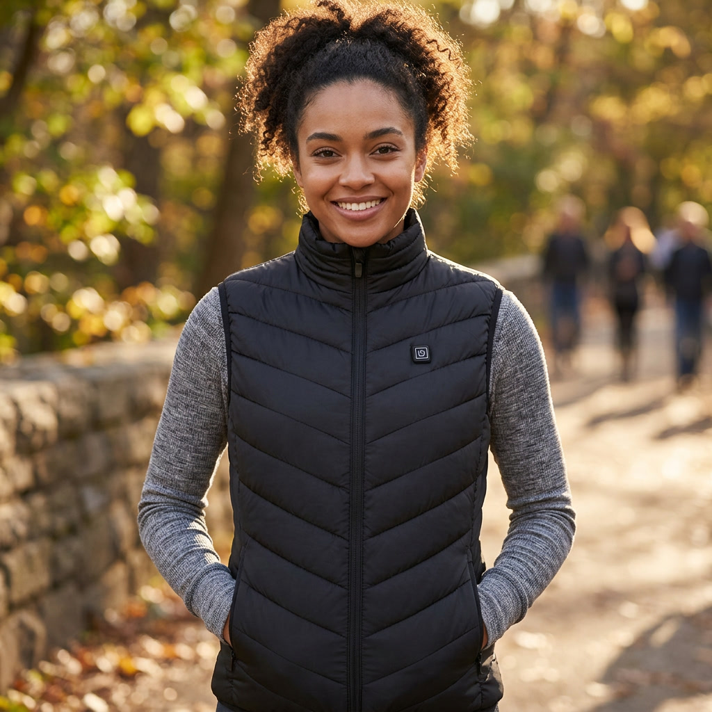 Niamh | Women's USB Heated Gilet with Stand Collar – Quilted Chevron Body Warmer