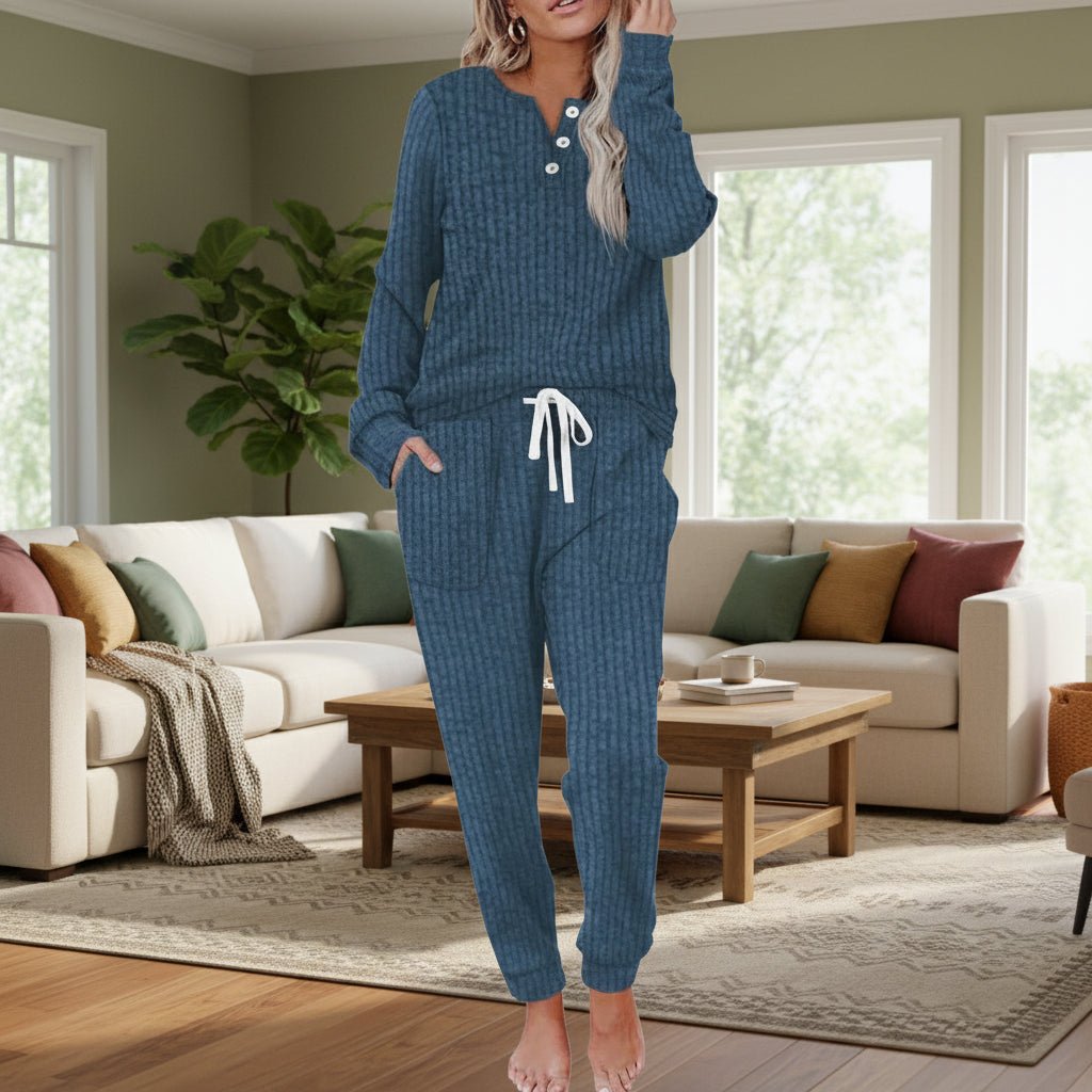 Noréva | Women's Ribbed Henley Lounge Set with Joggers
