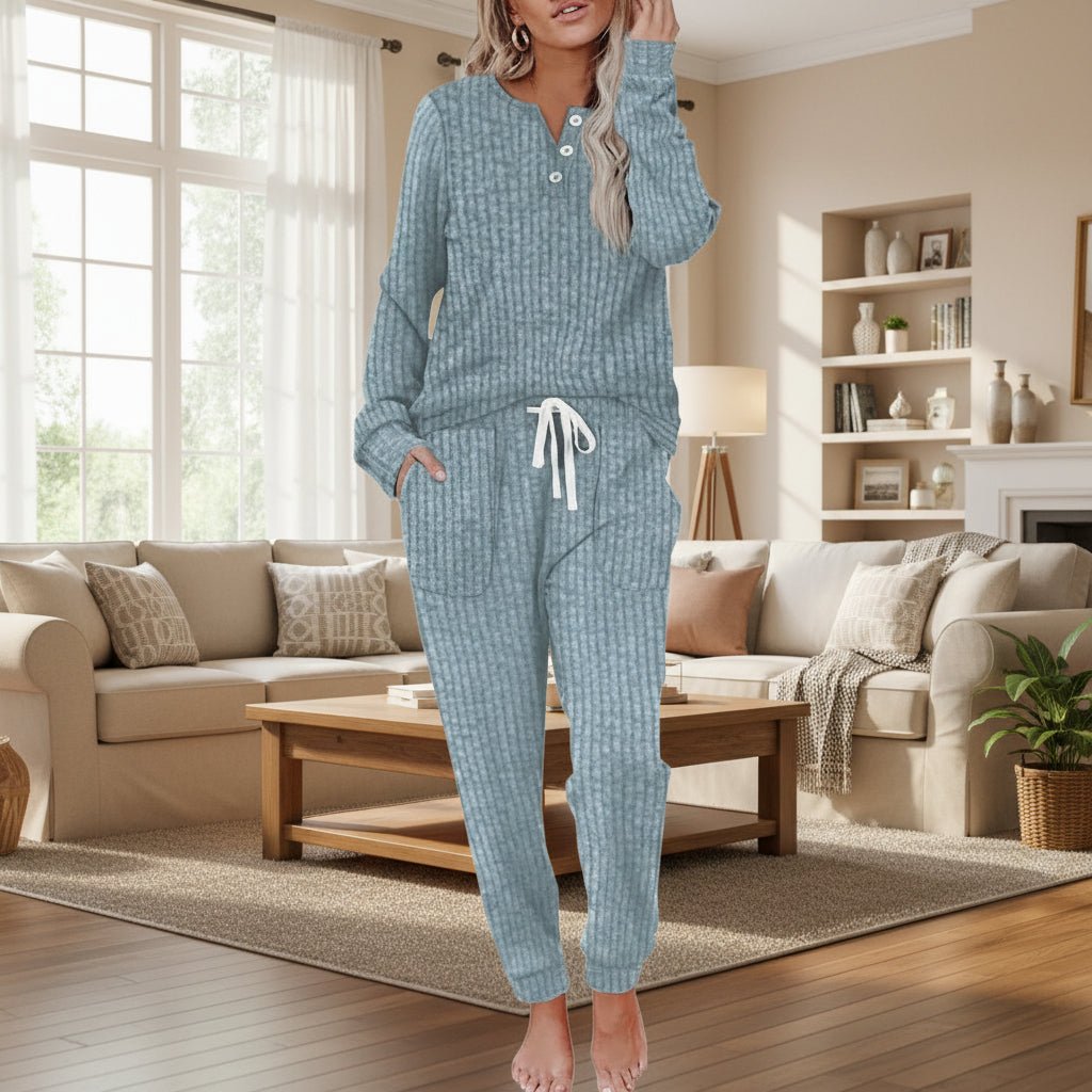 Noréva | Women's Ribbed Henley Lounge Set with Joggers