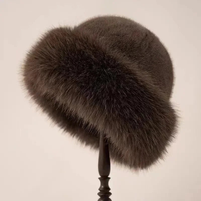 Liv | Women's Faux Fur Winter Hat with Wide Cuffed Brim