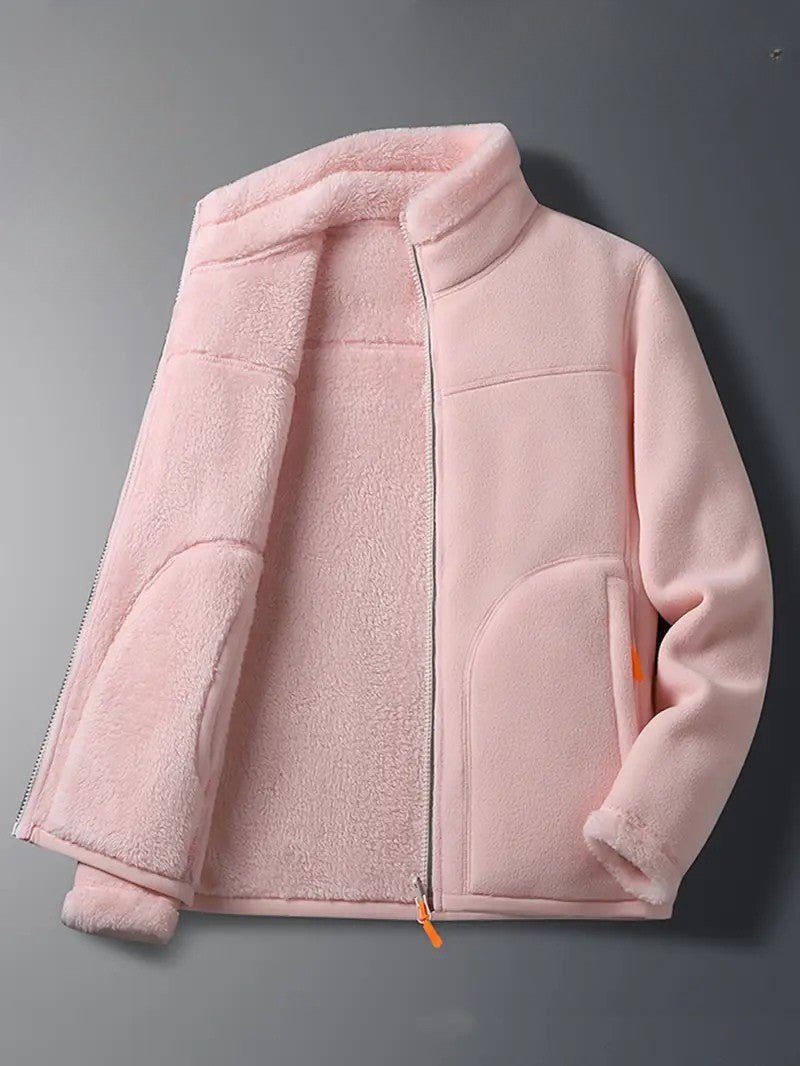 Delyth | Women's Reversible Fluffy Winter Jacket with Stand Collar